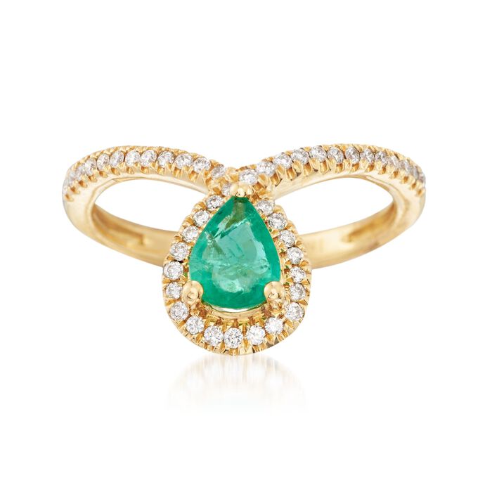 .70 Carat Emerald and .23 ct. t.w. Diamond Drop Ring in 18kt Yellow Gold