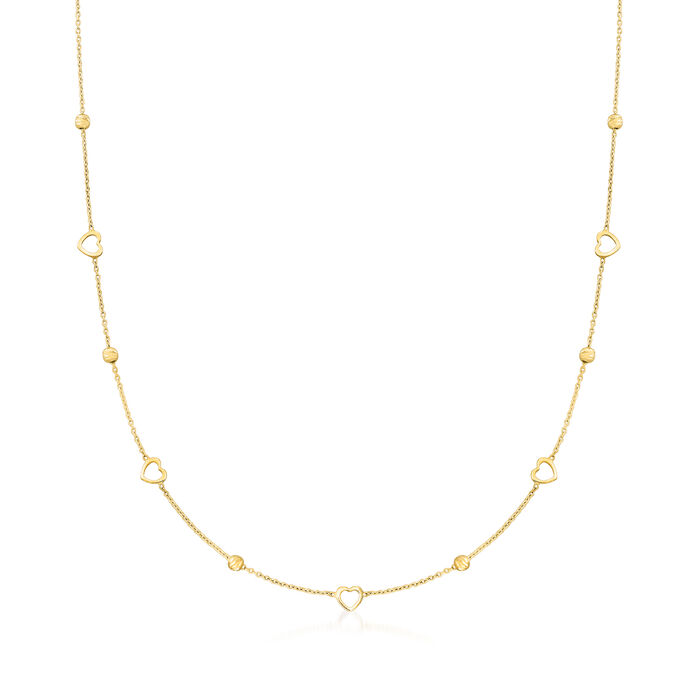 Italian 14kt Yellow Gold Bead and Heart Station Necklace