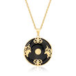 Black Agate &quot;Good Fortune&quot; Butterfly Pendant Necklace in 18kt Gold Over Sterling