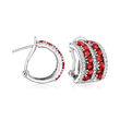 1.60 ct. t.w. Simulated Ruby and 1.10 ct. t.w. CZ C-Hoop Earrings in Sterling Silver