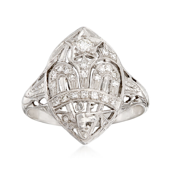 C. 1950 Vintage .35 ct. t.w. Diamond Navette Ring in Platinum and 14kt White Gold