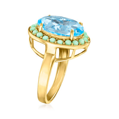 3.20 Carat Sky Blue Topaz Ring with Turquoise in 18kt Gold Over Sterling