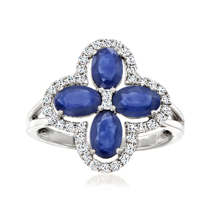 2.00 ct. t.w. Sapphire and .34 ct. t.w. Diamond Flower Ring in 14kt White Gold