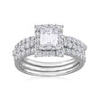 2.10 ct. t.w. Moissanite Bridal Set: Engagement and Wedding Rings in Sterling Silver