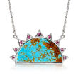 Stabilized Turquoise and .26 ct. t.w. Rhodolite Garnet Sun Necklace in Sterling Silver