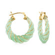 Carved Jade Hoop Earrings with 14kt Yellow Gold