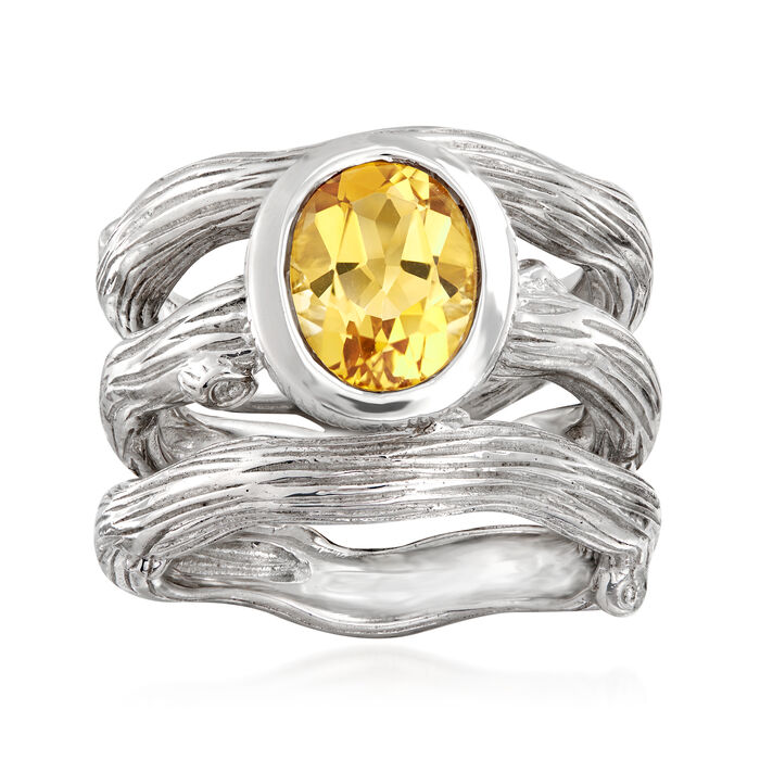 1.95 Carat Citrine Jewelry Set: Three Branch Rings in Sterling Silver