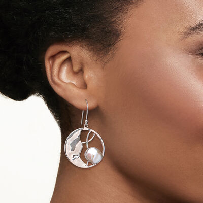 9-12mm Cultured Keshi Pearl Drop Earrings in Sterling Silver