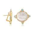 Mazza 21x18mm Mother-Of-Pearl Doublet and 1.20 ct. t.w. Blue Topaz Earrings in 14kt Yellow Gold