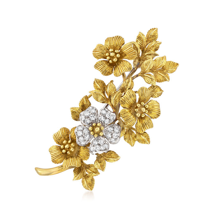 C. 1970 Vintage .70 ct. t.w. Diamond Flower Vine Pin in 18kt Two-Tone Gold