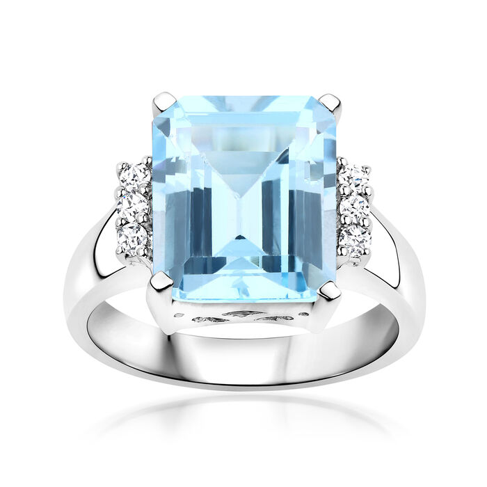 6.00 Carat Sky Blue Topaz Ring with .10 ct. t.w. White Topaz in Sterling Silver