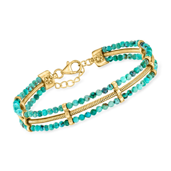 Turquoise and Snake-Chain Bracelet in 18kt Gold Over Sterling