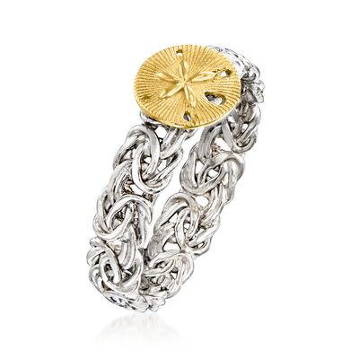 Sterling Silver and 14kt Yellow Gold Sand Dollar Byzantine Ring