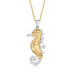 C. 1990 Vintage 14kt Two-Tone Gold Seahorse Pendant Necklace with Diamond Accents