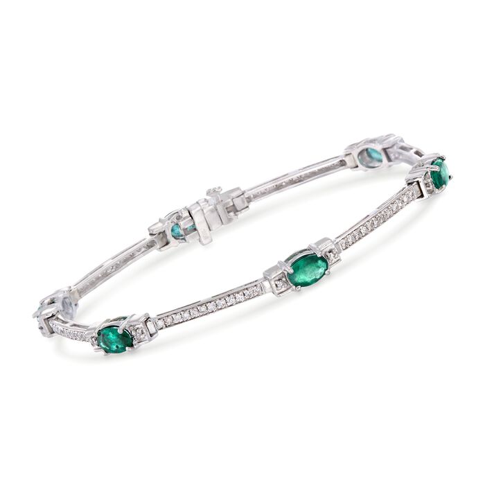 2.70 ct. t.w. Emerald and .86 ct. t.w. Diamond Bracelet in 14kt White Gold