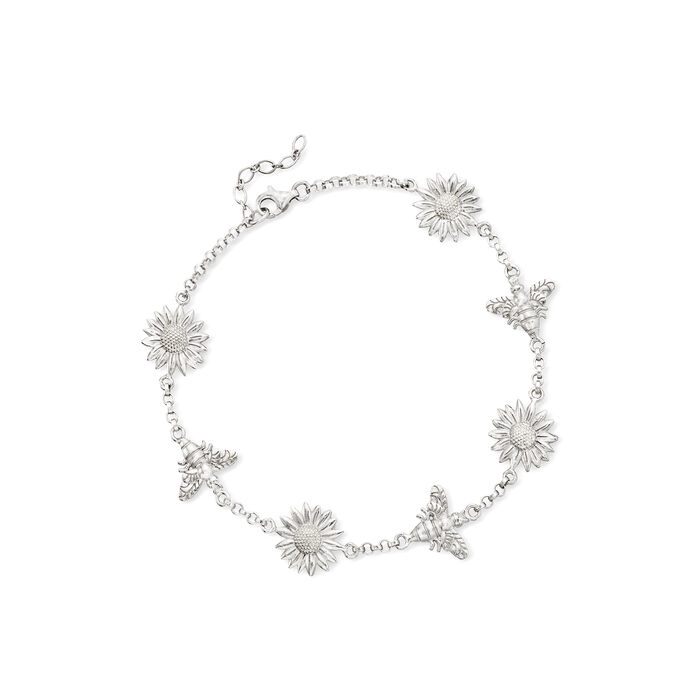 Sterling Silver Sunflower and Bumblebee Anklet