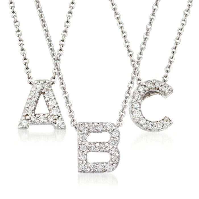 Roberto Coin &quot;Love Letter&quot; Diamond-Accented Initial Pendant Necklace in 18kt White Gold