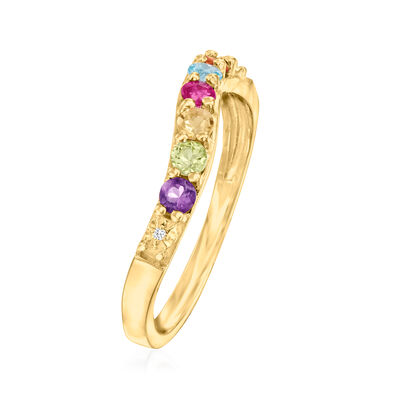 Personalized Birthstone Wave Band Ring with Diamond Accents in 14kt Gold