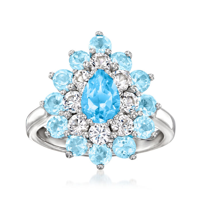 2.30 ct. t.w. Swiss and Sky Blue Topaz Ring with 1.30 ct. t.w. White Zircon in Sterling Silver