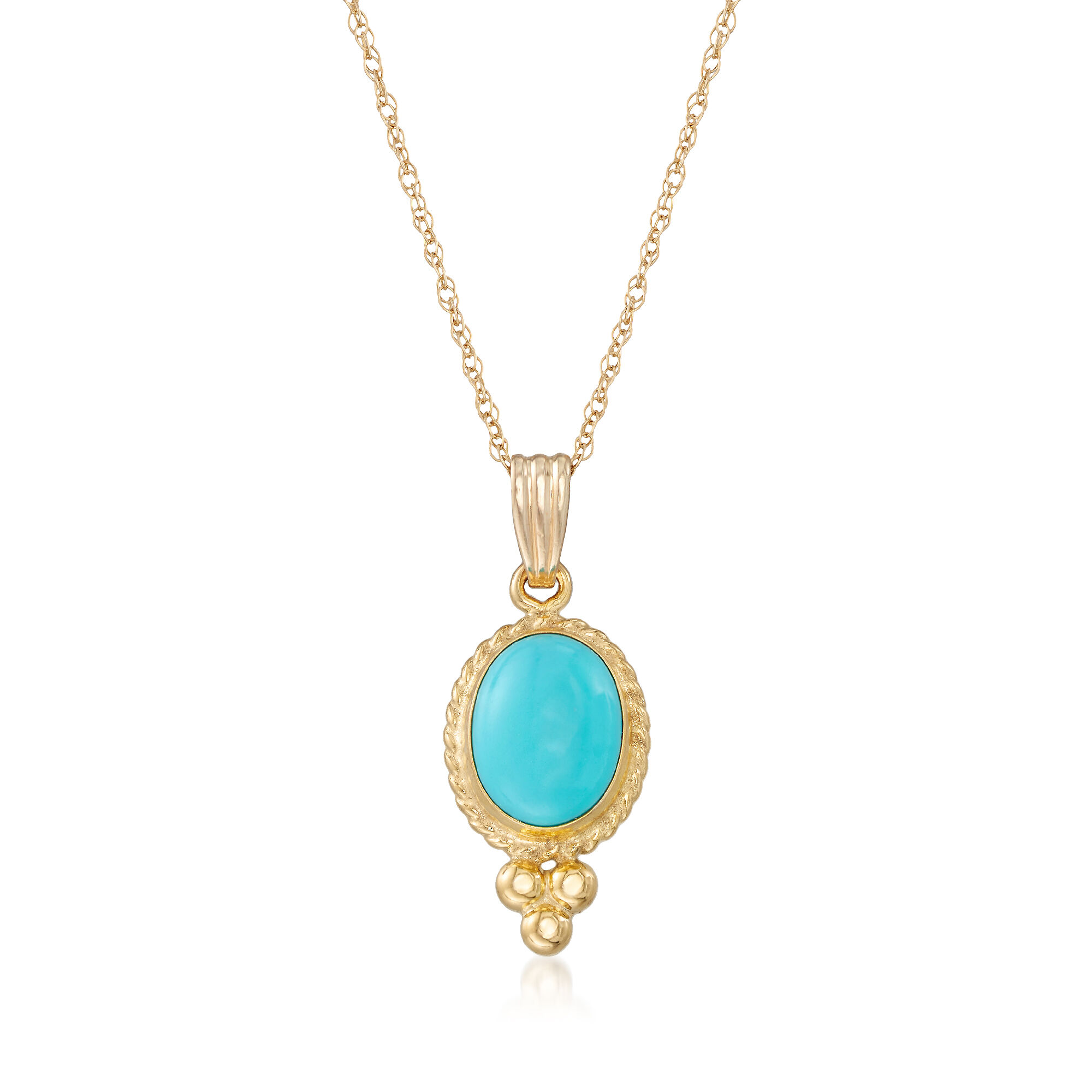 Turquoise Rope Bezel Pendant Necklace in 14kt Yellow Gold | Ross-Simons