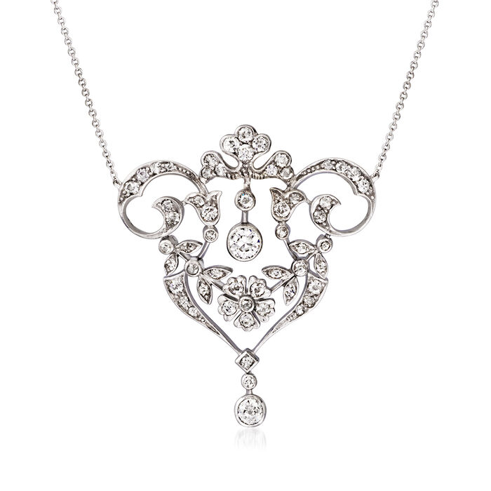 C. 1950 Vintage 1.75 ct. t.w. Diamond Fancy Drop Necklace in Sterling Silver and 14kt White Gold