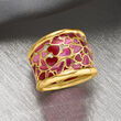 Italian Red and Pink Enamel Heart Ring in 18kt Gold Over Sterling