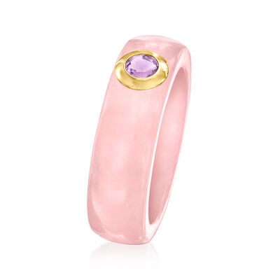 Pink Jade and .20 Carat Amethyst Ring with 14kt Yellow Gold