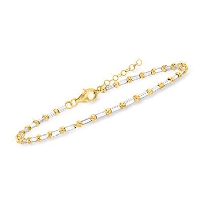 Sterling Silver and 18kt Gold Over Sterling Bar and Bead Anklet