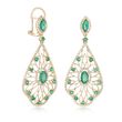 1.78 ct. t.w. Emerald and .58 ct. t.w. Diamond Openwork Earrings in 14kt Yellow Gold