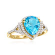 2.10 Carat Swiss Blue Topaz and .22 ct. t.w. Diamond Ring in 14kt Yellow Gold
