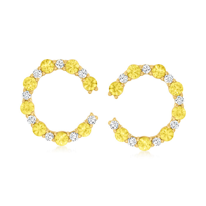 2.80 ct. t.w. Yellow Sapphire and .64 ct. t.w. Diamond Circle Earrings in 14kt Yellow Gold