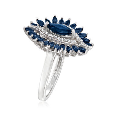 1.50 ct. t.w. Sapphire and Diamond-Accented  Marquise-Shaped Ring in Sterling Silver