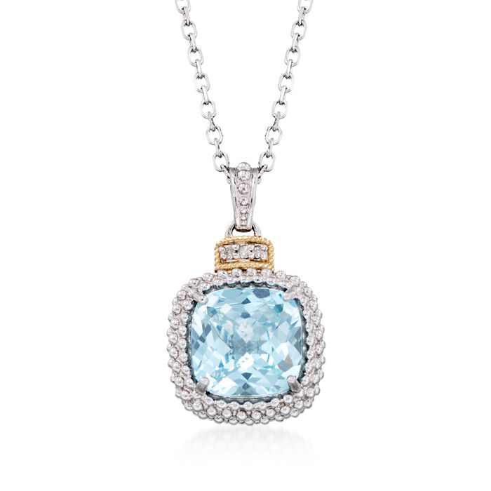 Phillip Gavriel &quot;Popcorn&quot; 4.50 Carat Blue Topaz Pendant Necklace with Diamond Accents in Sterling Silver and 18kt Yellow Gold