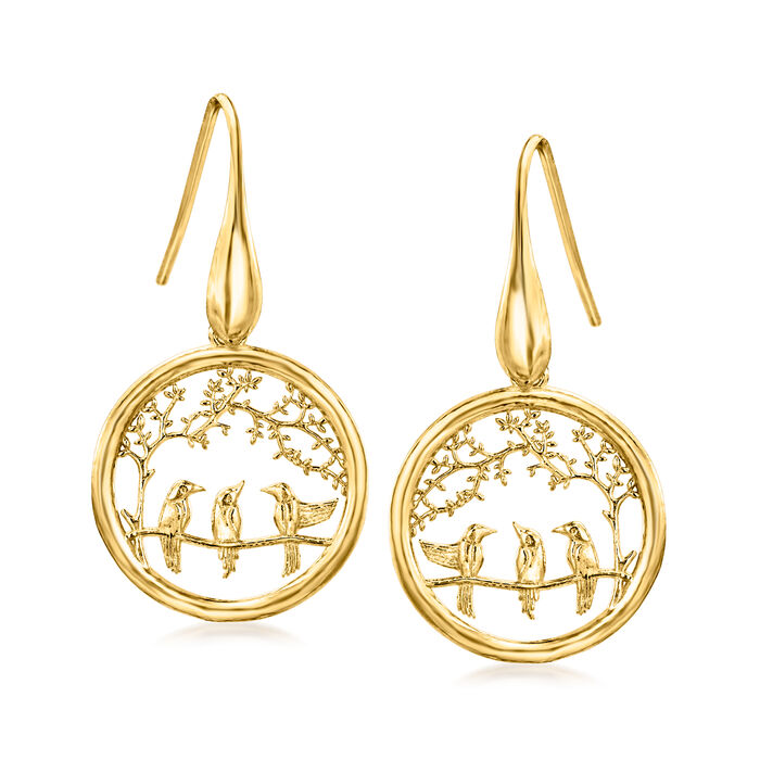 Italian 18kt Gold Over Sterling Birds on a Branch Drop Earrings