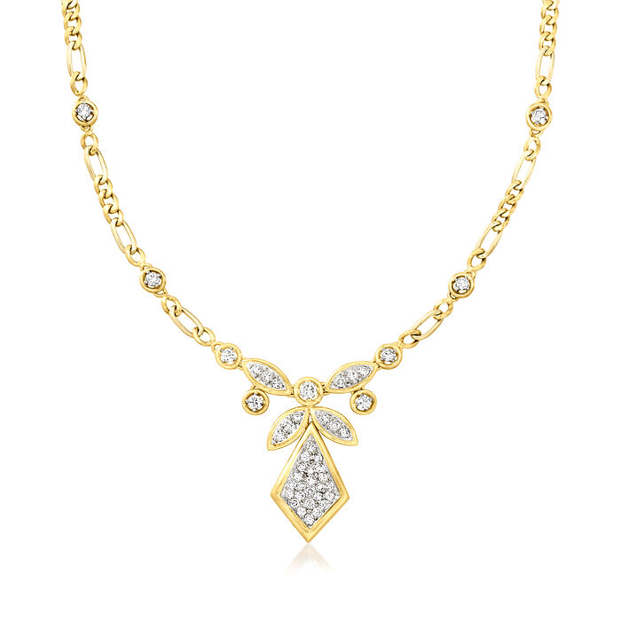 C. 1990 Vintage 2.00 ct. t.w. Diamond Figaro-Link Drop Necklace in 14kt Two-Tone Gold and 18kt Yellow Gold