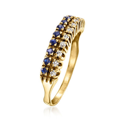 C. 1970 Vintage .25 ct. t.w. Sapphire and .17 ct. t.w. Diamond Two-Row Ring in 18kt Yellow Gold