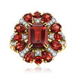 6.30 ct. t.w. Garnet and .24 ct. t.w. Diamond Ring in 14kt Yellow Gold