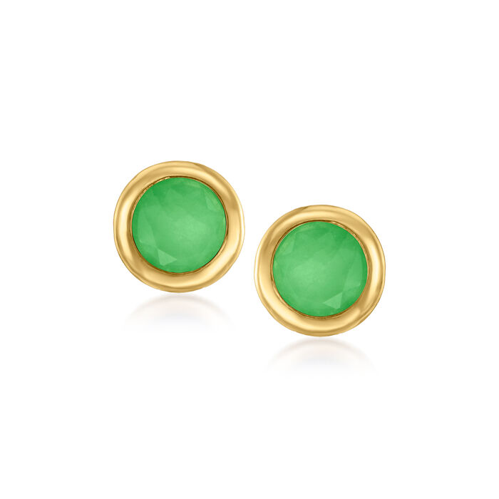 Bezel-Set Jade Stud Earrings in 10kt Yellow Gold