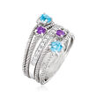1.10 ct. t.w. Multi-Gemstone Multi-Band Ring in Sterling Silver