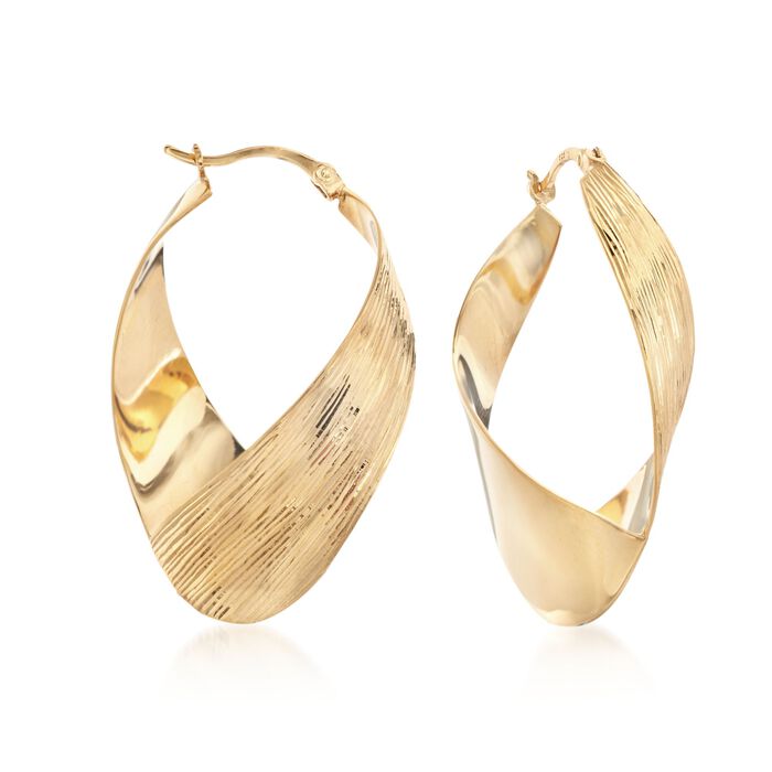 18kt Gold Over Sterling Silver Diamond-Cut Twisted Hoop Earrings