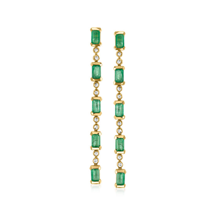 2.70 ct. t.w. Emerald and .16 ct. t.w. Diamond Linear Drop Earrings in 14kt Yellow Gold