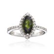 C. 2000 Vintage .75 Carat Green Tourmaline and .25 ct. t.w. Diamond Ring in 14kt White Gold