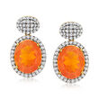 Fire Opal Drop Earrings with .64 ct. t.w. Diamonds in 18kt Yellow Gold