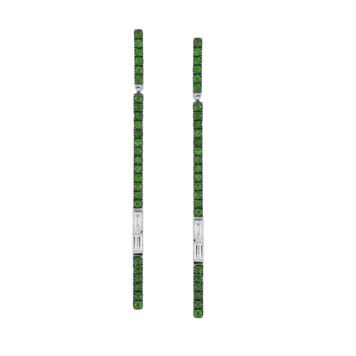 .40 ct. t.w. Emerald and .20 ct. t.w. Diamond Linear Drop Earrings in 18kt White Gold