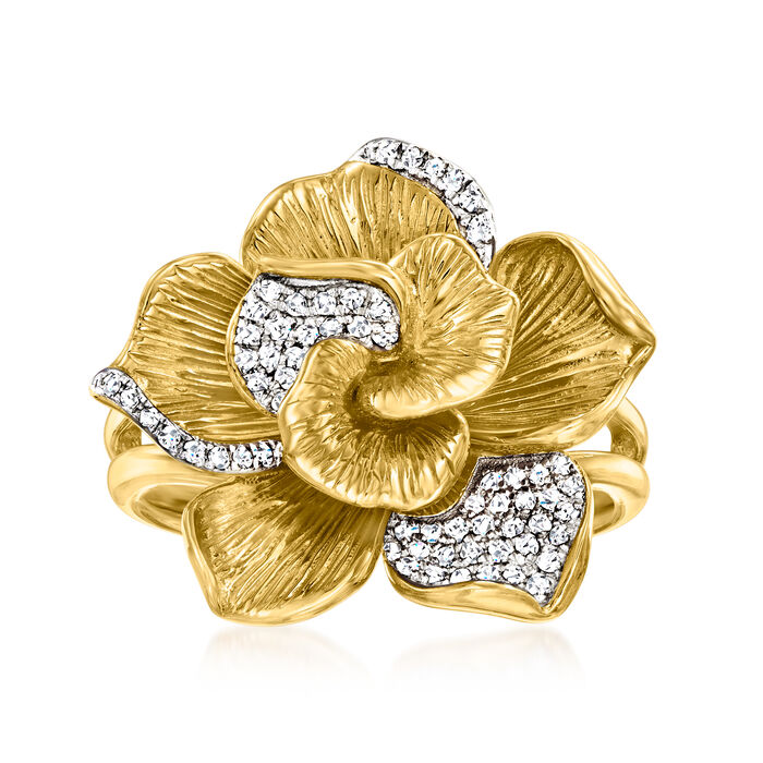 .14 ct. t.w. Diamond Flower Ring in 18kt Gold Over Sterling