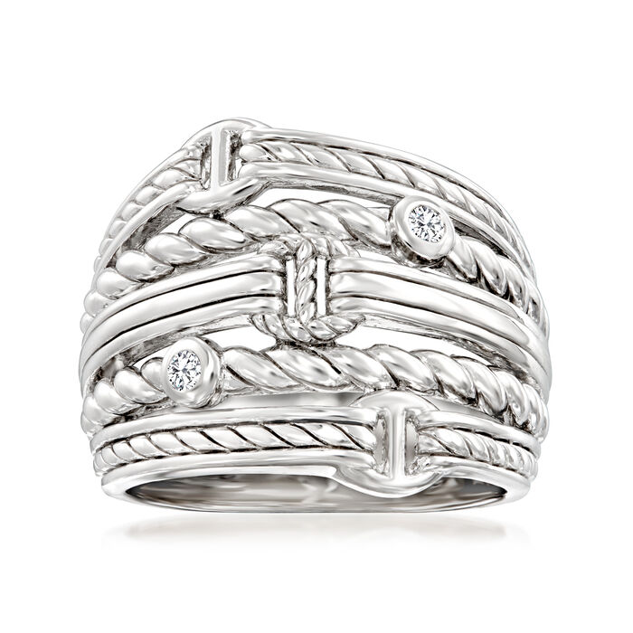 Judith Ripka &quot;Vienna&quot; Diamond-Accented Multi-Row Ring in Sterling Silver