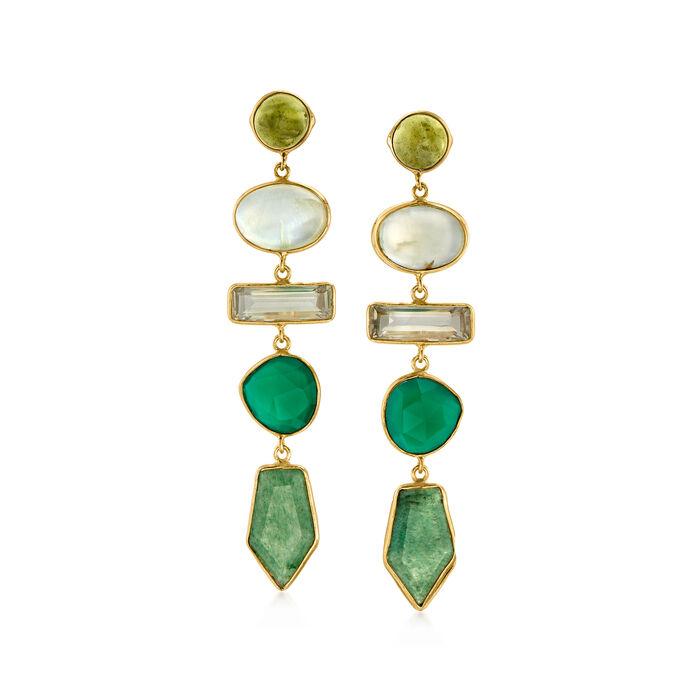 Multi-Gemstone and 5.25 ct. t.w. Prasiolite Drop Earrings in 18kt Gold Over Sterling