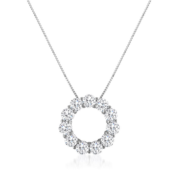 1.00 ct. t.w. Diamond Eternity Circle Pendant Necklace in 14kt White Gold
