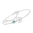 Sterling Silver Personalized Single-Initial Disc Bracelet with Birthstone Dec/Blue Topaz
