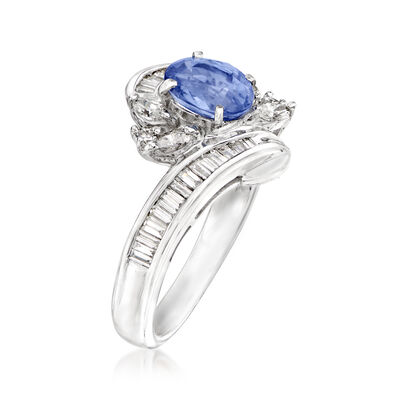 C. 2000 Vintage 1.32 Carat Certified Sapphire and .65 ct. t.w. Diamond Ring in Platinum